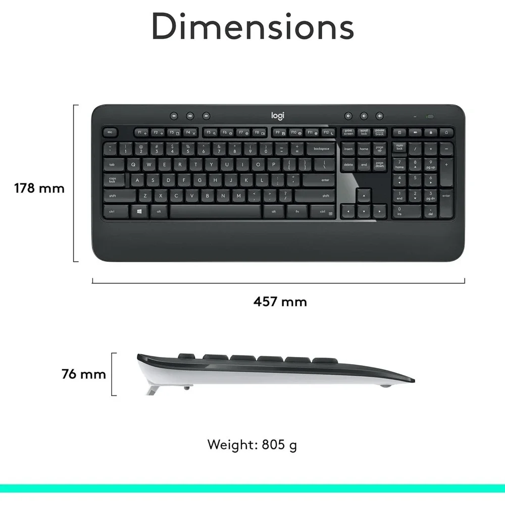 Logitech MK540 Wireless Keyboard Mouse Combo USB Receiver Full Size‎ PC